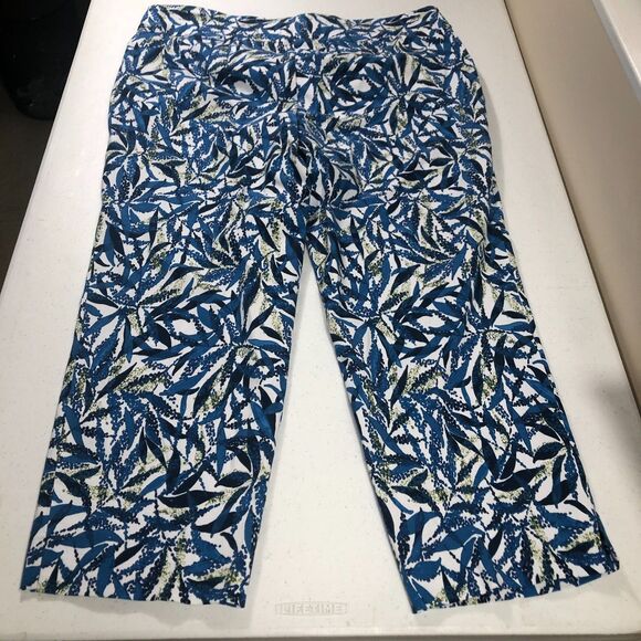 Zac & Rachel Pull-on Ankle Pants Womens 20W Blue Tropical AOP Resortwear Travel - Picture 1 of 5